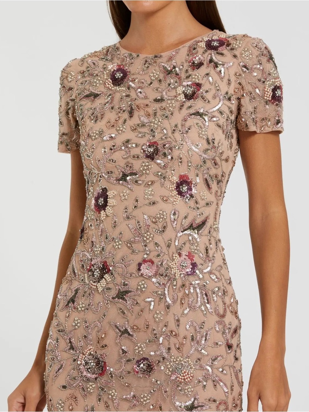 MAC DUGGAL
Beige Floral Embellished Short Sleeve Midi Dress - Picture 4 of 8